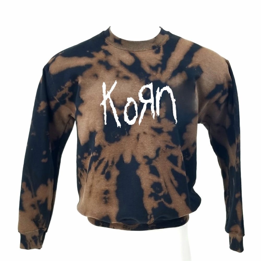 KORN Rock Band Acid Washed, Distressed Pullover Crewneck, Sweatshirt - y2k rap